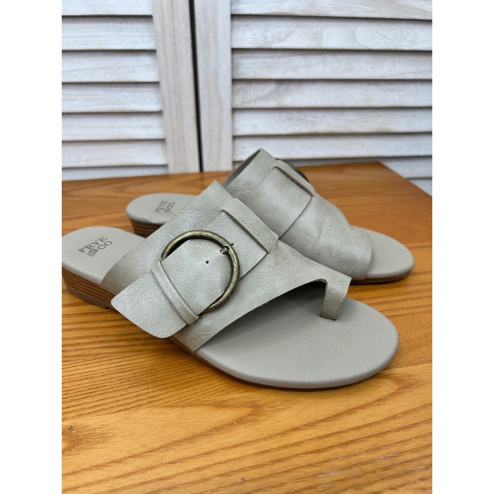 Frye and Co Quincey Slide 6.5 Grey Beige Buckle Toe Loop Sandals Casual Boho